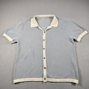 Cotton On Men's Blue Pablo Short Sleeve Shirt Loose Fit Knitted Button Up Large
